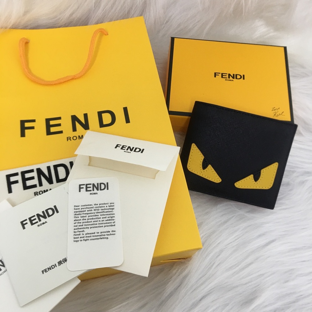 NEW Fendi Monster Eyes Black Leather Bifold Wallet